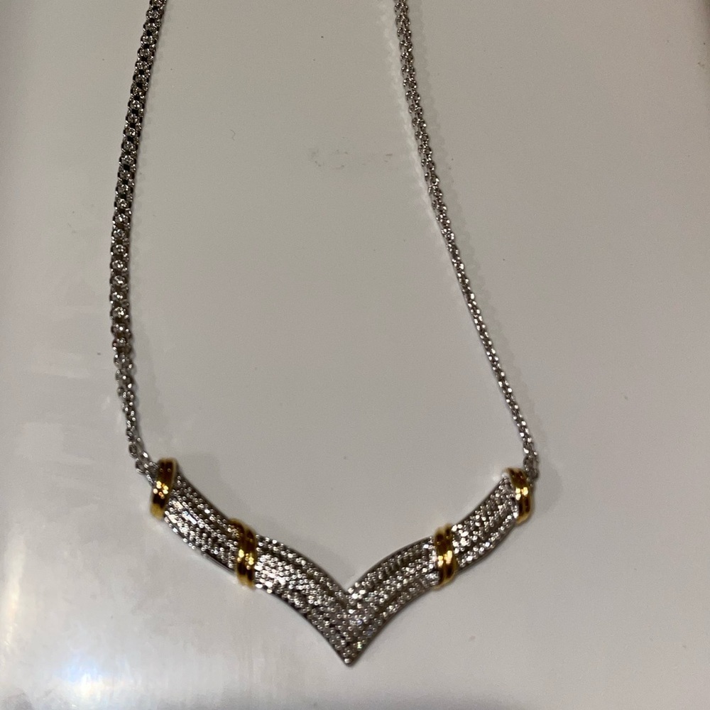 GENUINE Diamond Pendant Cleavage Necklace Two Tone